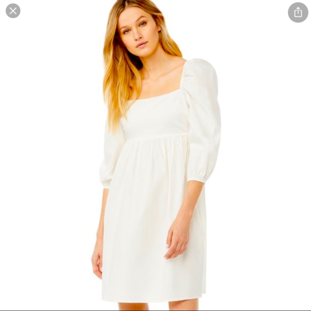 Scoop Womens Babydoll Dress With Puff Sleeves